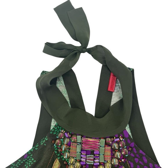 One September Anthropology Boho Green Embroidered Racerback Mini Dress NWOT‎ - Picture 8 of 13